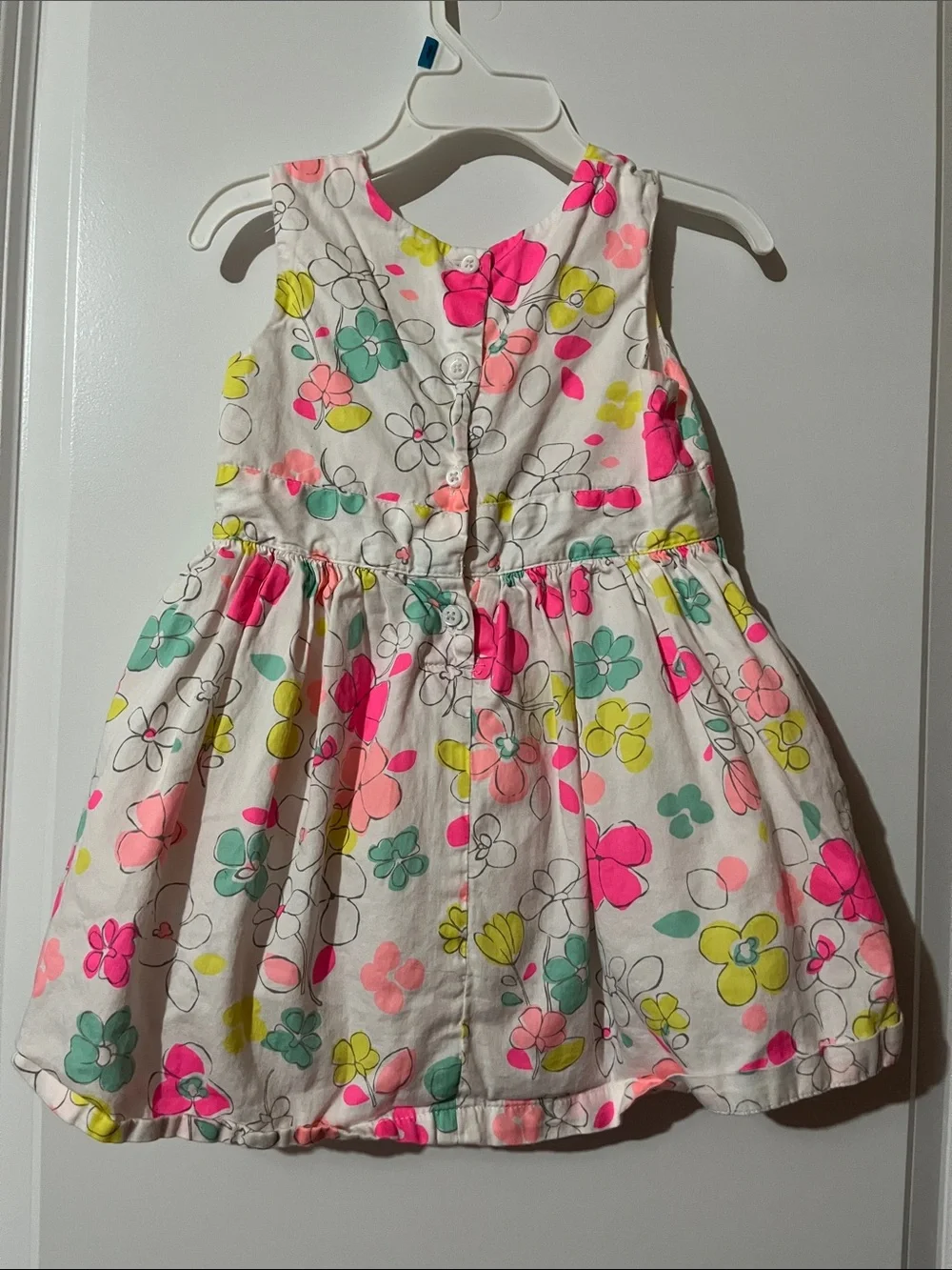 Carter's White Sleeveless Floral Dress with Neon Pink, Yellow & Mint